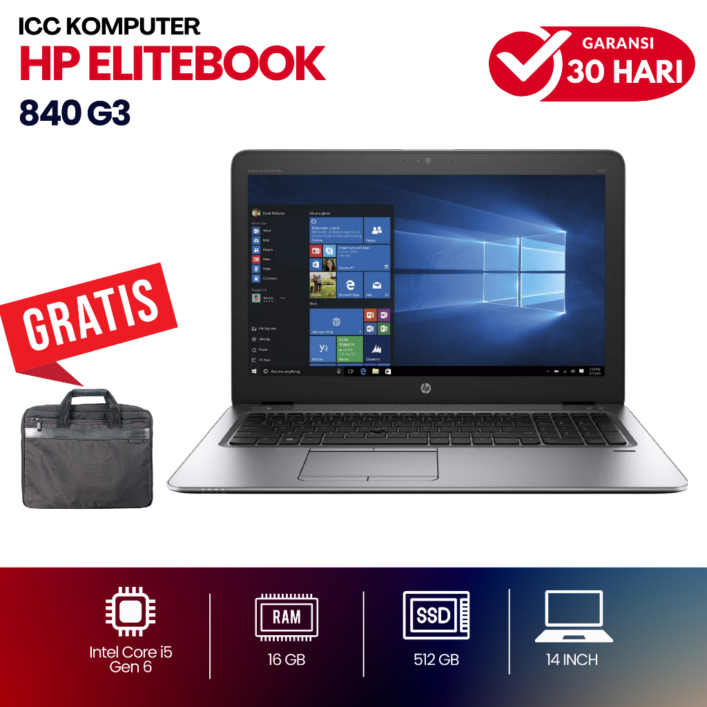 HP Elitebook 840 G3 Core i5 Gen 6 Ram 16GB SSD 512GB - Laptop 14" Mulus - Second Murah Bergaransi