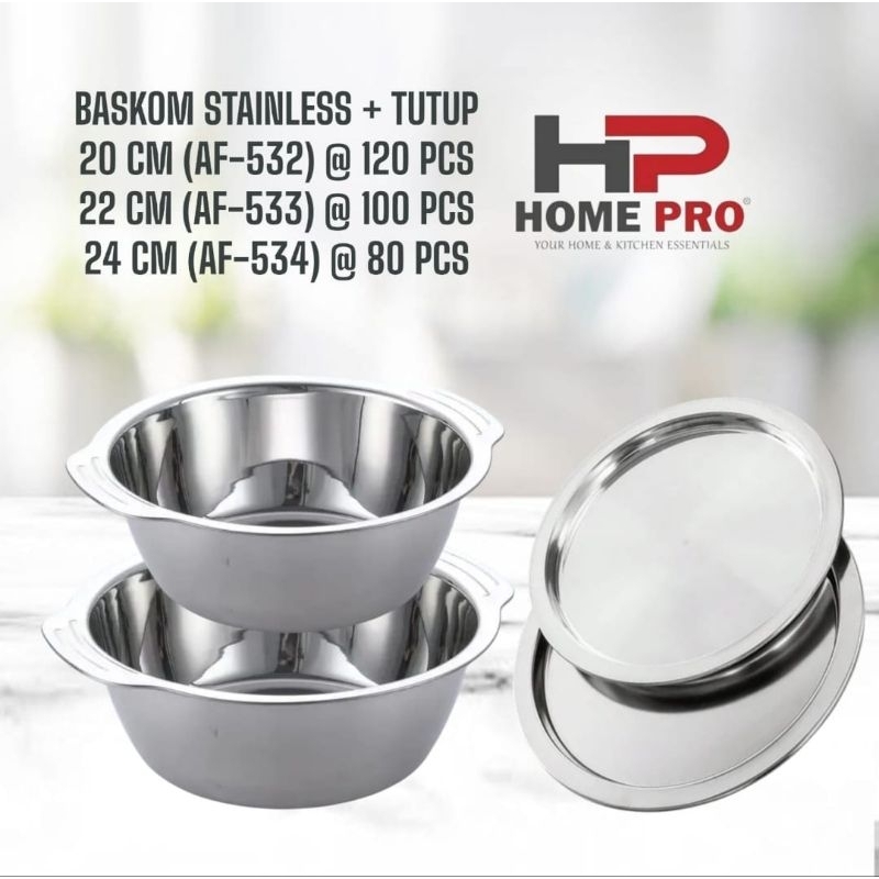 BASKOM STAINLESS STEEL + TUTUP / BASKOM TUTUP STAINLESS STEEL 24 22 20 CM TEBAL