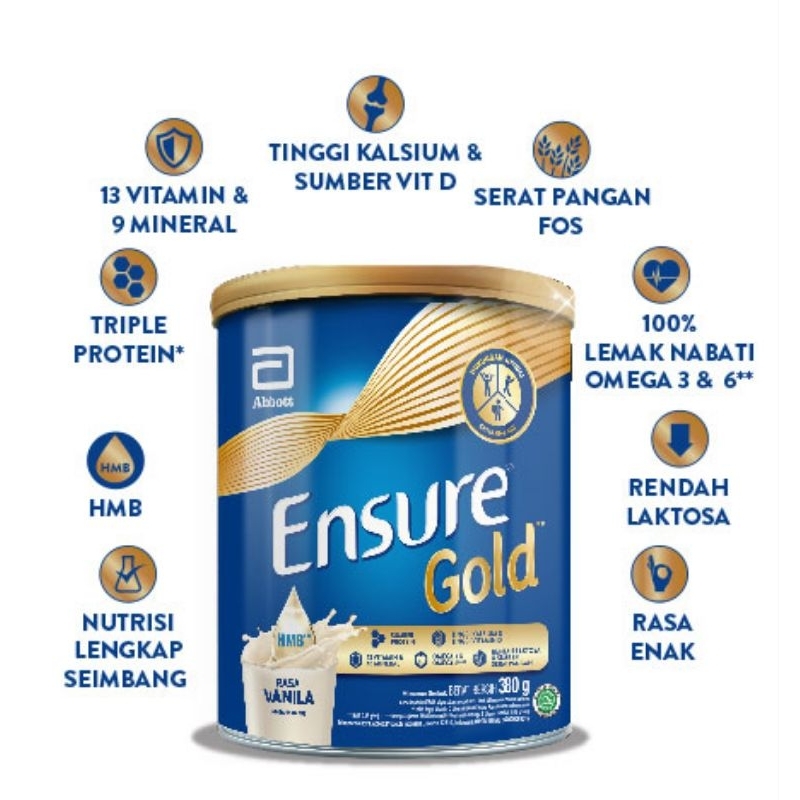 

Susu Ensure Gold 380 gram / Ensure rasa Vanilla 380 gram / Ensure Gold rasa Cokelat 380 gram