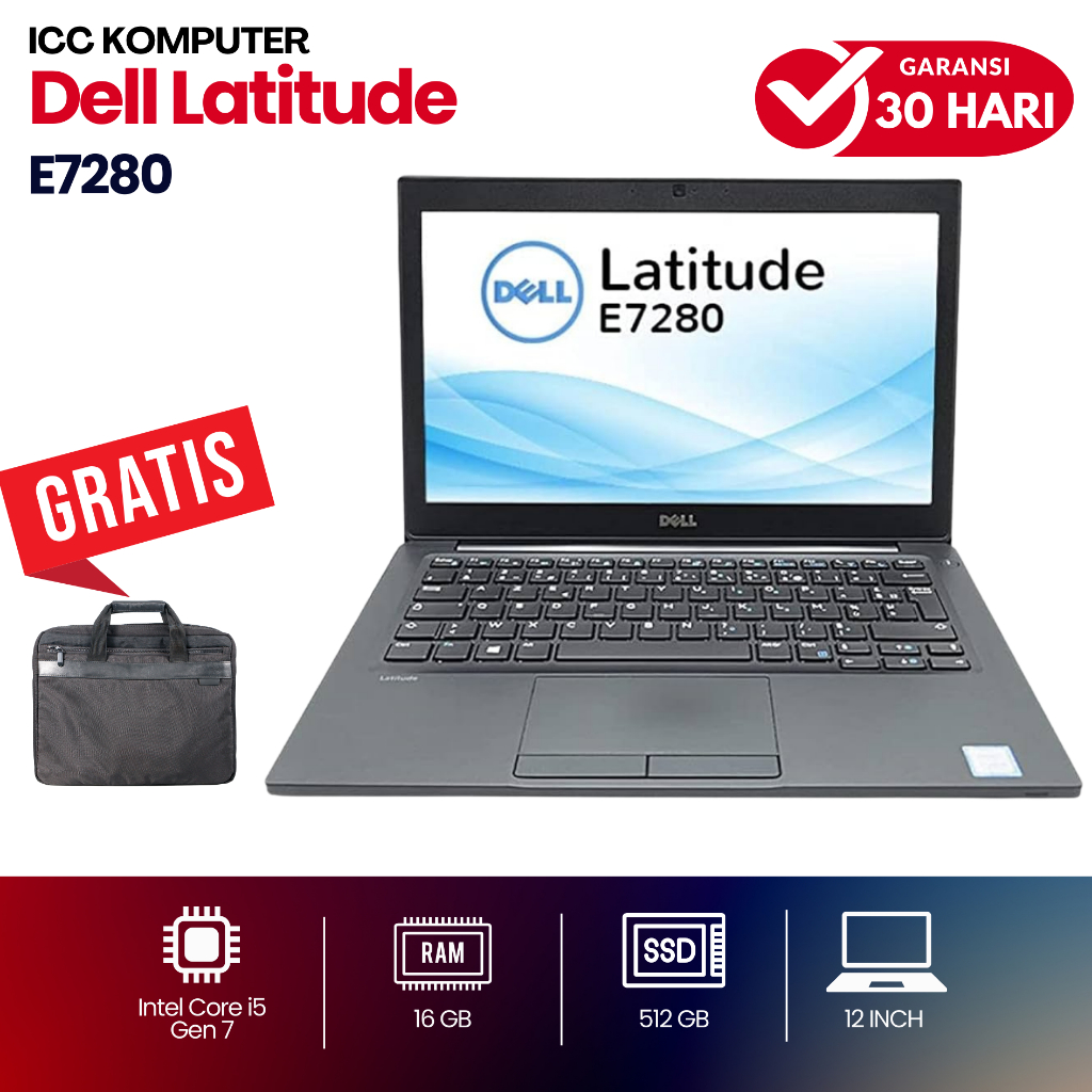 Laptop Dell Latitude E7280 Core i5 Gen 7 Ram 16GB SSD 1TB - Second Mulus Bergaransi
