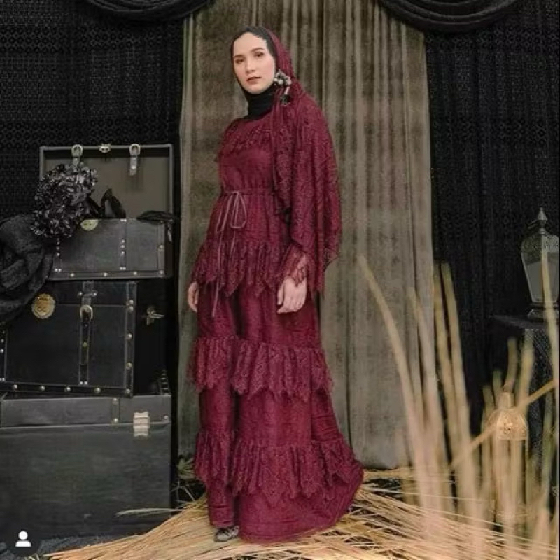 [NEW] SALE Original Barli Asmara Tiffany Dress Raya Maroon Wine Burgundy BA Lace White Renda Materni