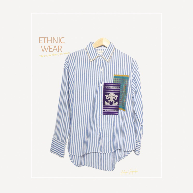 kemeja patchwork wanita ethnic tenun sulam sashiko l