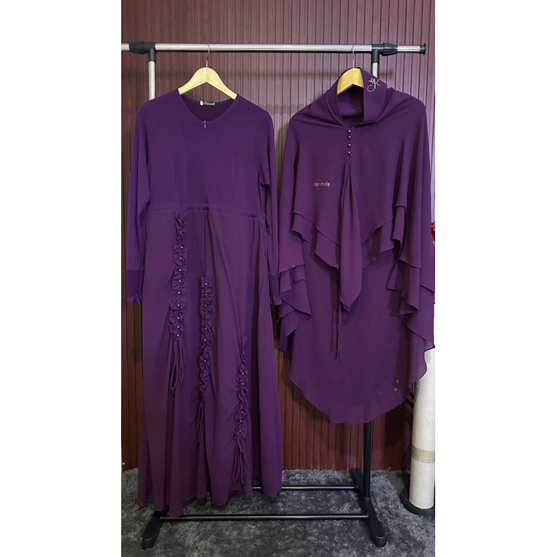 kameela hijabku set gamis wanita dress ungu tua preloved