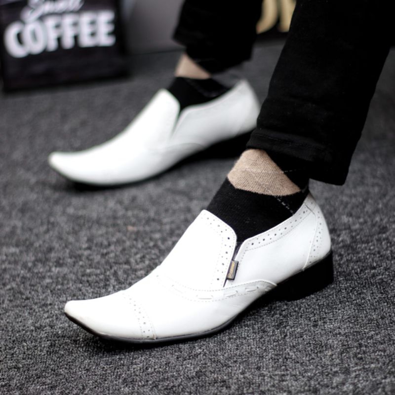 nyekermen - Sepatu Pantofel Putih Pria Kulit Asli Formal