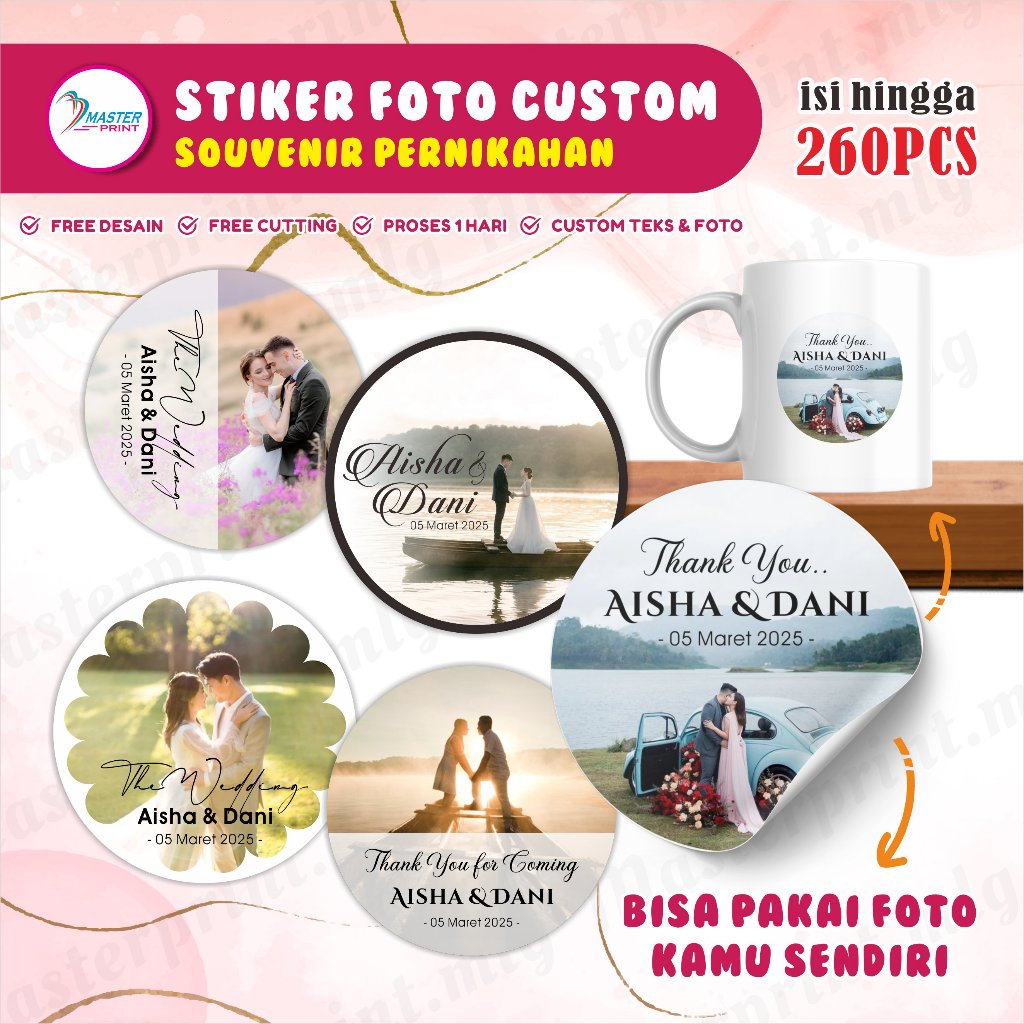 

[mp81 c] 260pcs STIKER SOUVENIR PERNIKAHAN FOTO CUSTOM STIKER WEDDING STIKER FOTO CUSTOM