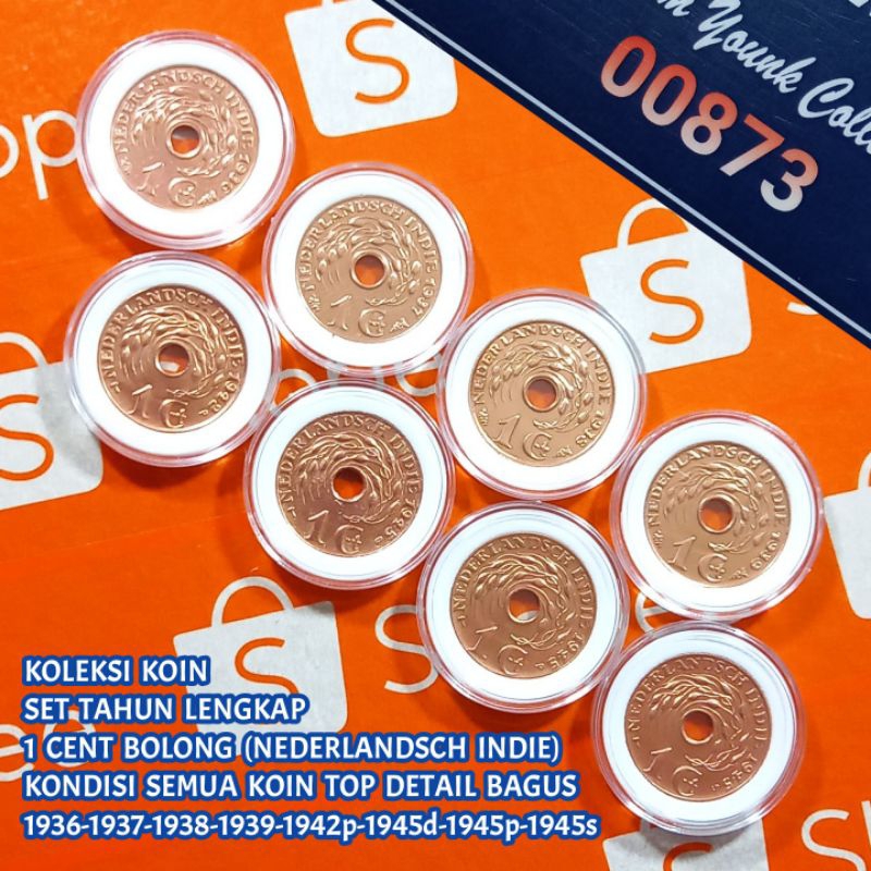 UKI008Coin Set Tahun Lengkap 1 Cent Bolong (Nederlandsch Indie) Total 8 Koin Top Detail Dan Bagus