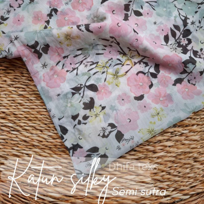kain katun motif bunga cantik / kain katun silky premium motif bunga / kain katun semi sutra premium