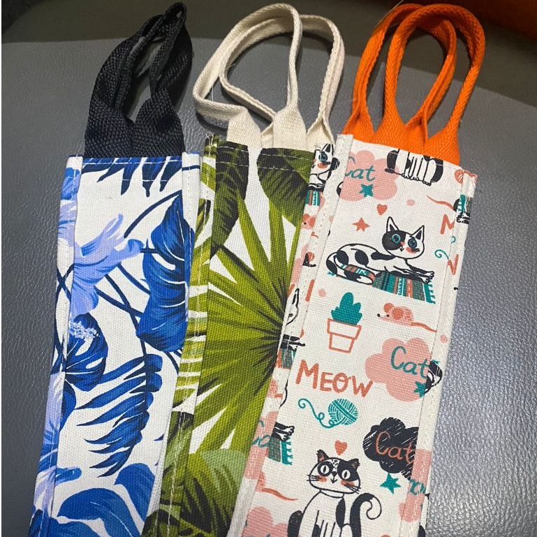 Tas Botol 1 Liter Kanvas Premium Motif Lucu Size 8 X 8 X 25 Cm Tali Webbing Tebal