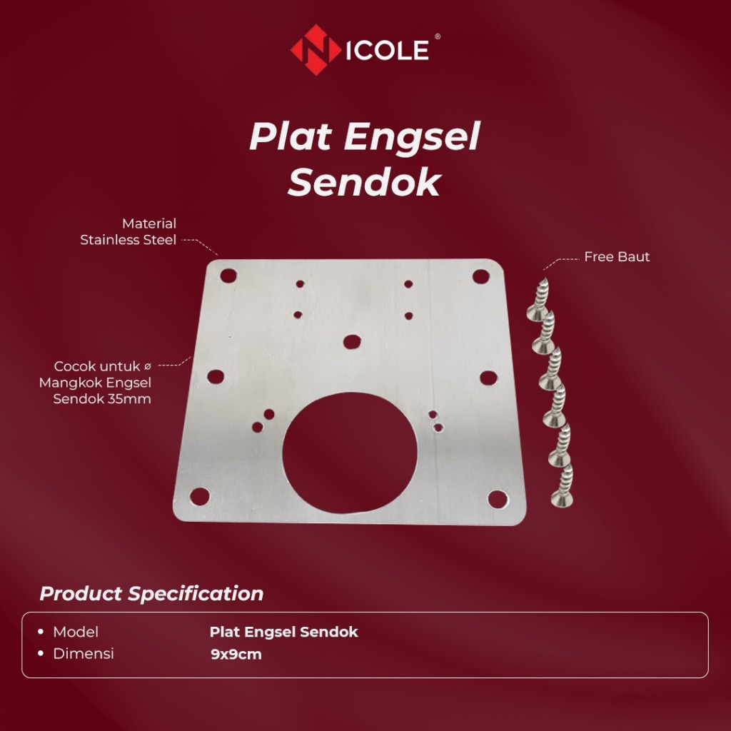 Plat Engsel Perbaikan 9x9cm Pintu Kabinet Plat Engsel Sendok 35mm Stainless Plate Pintu Cabinet