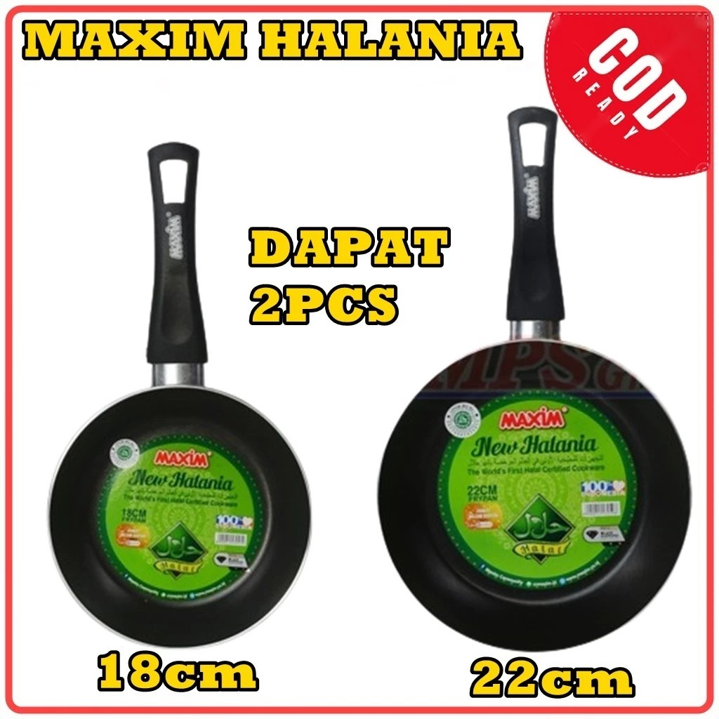 MAXIM  FRY PAN HALANIA 2 SET ( 18 CM & 22 CM ) / TEFLON 2PCS - HIJAU