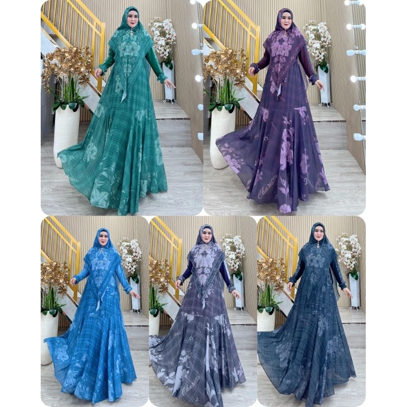 SHEZAN SERIES GAMIS SYAR'I ORI ARMANI SILK PREMIUM BUSUI FRIENDLY TANGAN RESLETING ROK LEBAR KHIMAR 