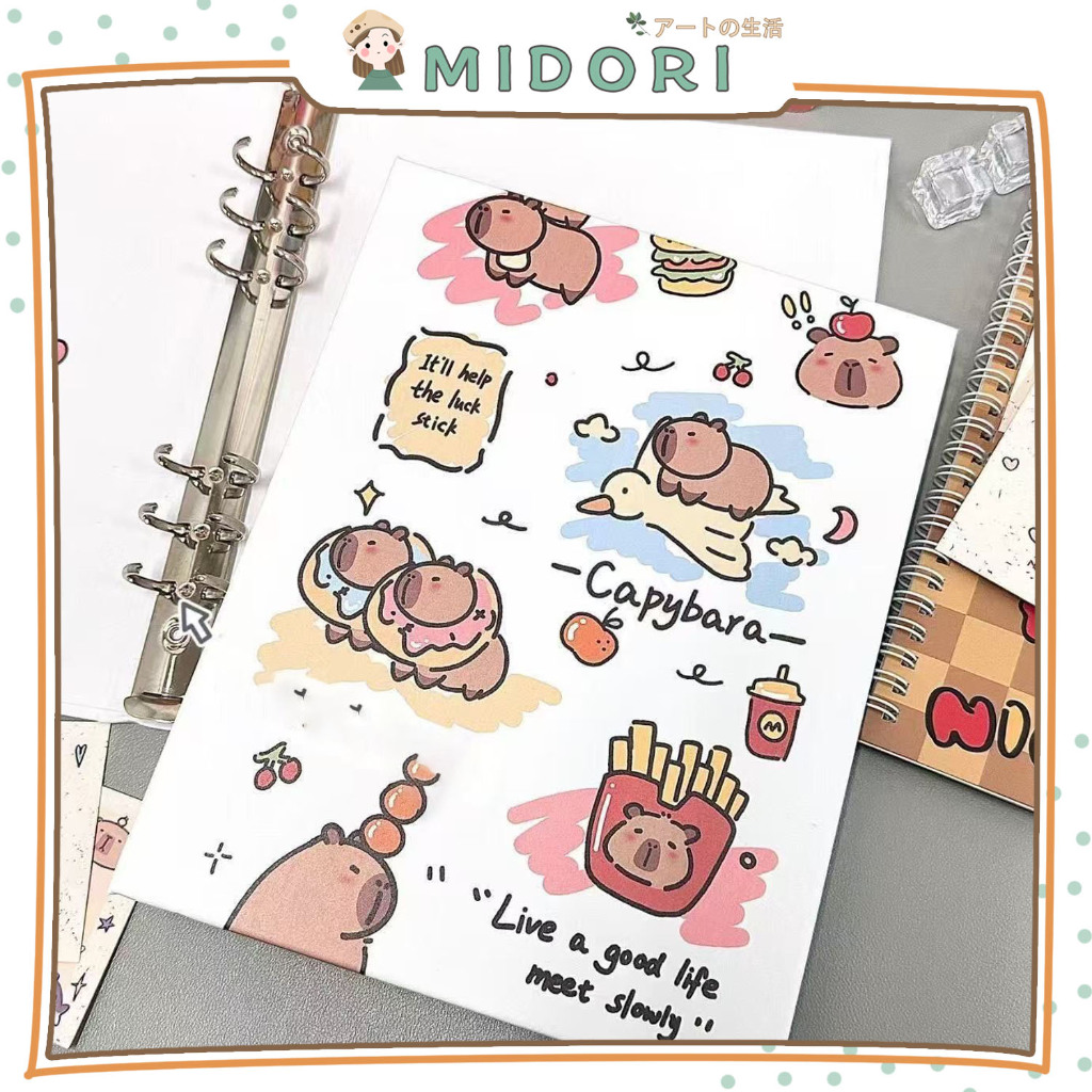 

[MIDORI] 6 Rings Binder A5 WHITE CARTOON CAPYBARA BuJo Aesthetic Binder - E0063