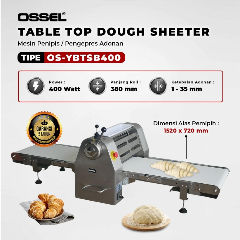 OSSEL Dough Sheeter Penipis Adonan Listrik Pendek Table Top OS-YBTSB400 OSSEL