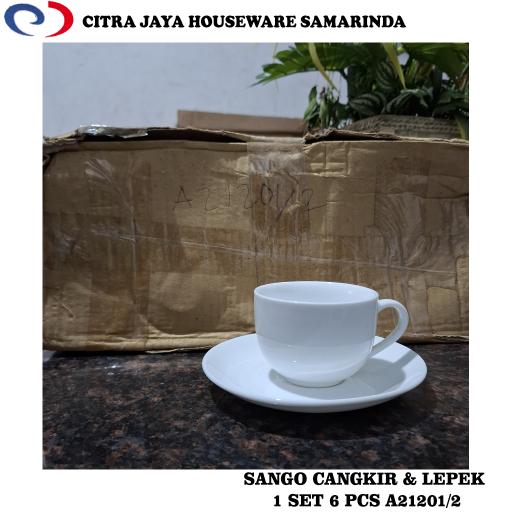 Cangkir & Lepek Putih Polos 1 Set (6 Pcs) Sango A21201/2