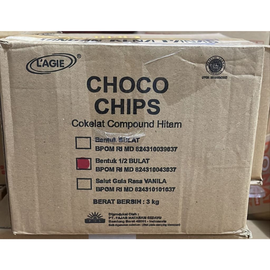 

Chip Cokelat - Chocolate Chip Lagie 3kg Setengah Bulat - Gosend Only!! !!!