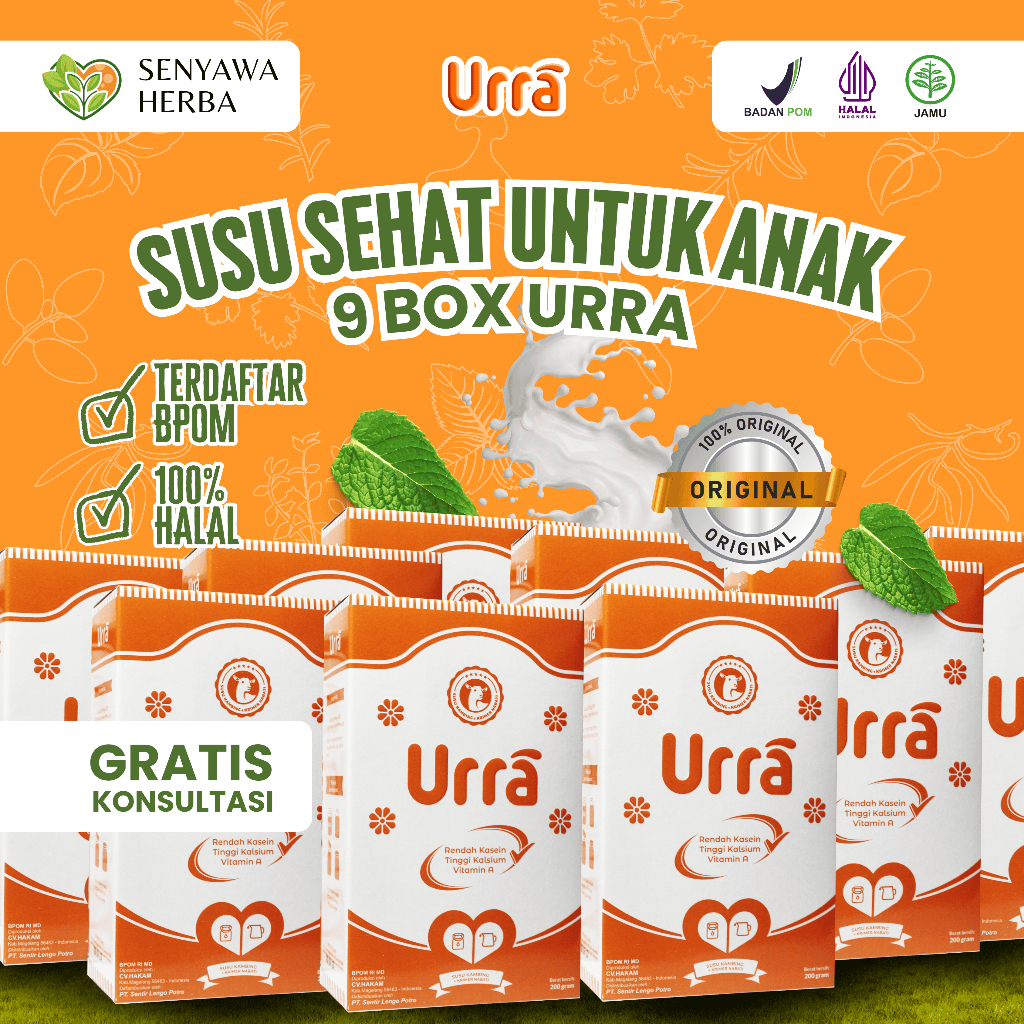 

Paket 9 Box URRA Susu Kambing Saanen Untuk Penambah Berat Badan Anak Rasa Original 200gr
