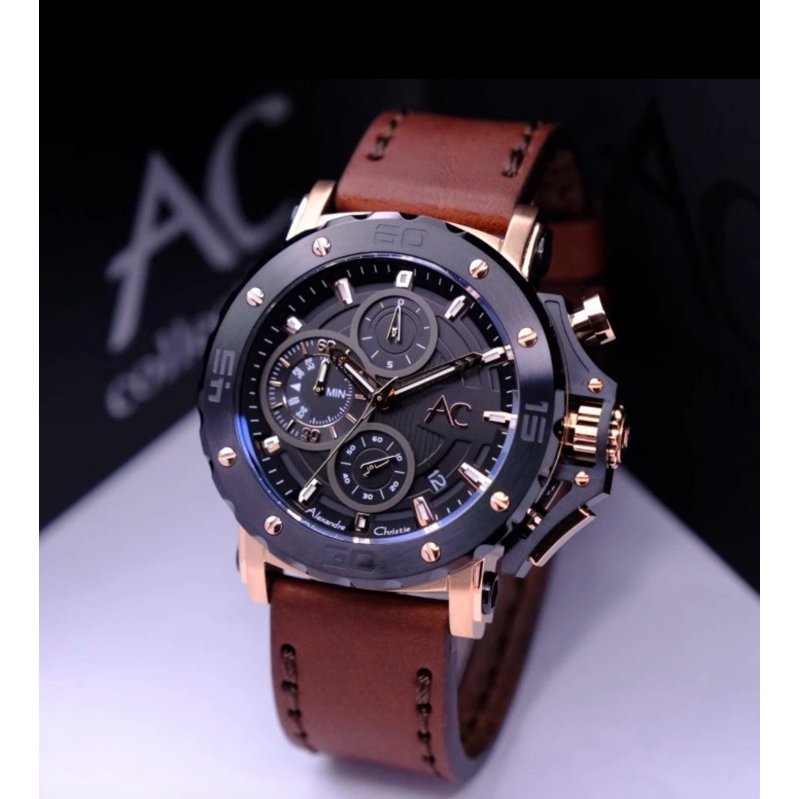 JAM TANGAN PRIA ALEXANDRE CHRISTIE AC9205 / AC 9205  KULIT ORIGINAL GARANSI RESMI 1 TAHUN ROSEGOLD B