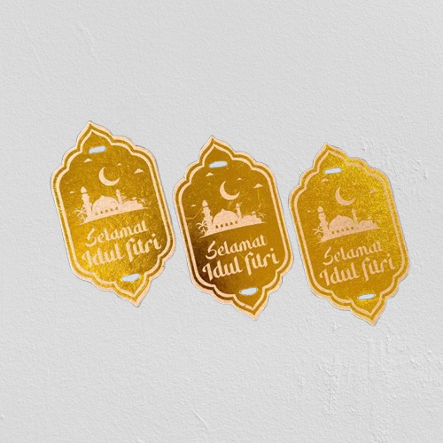 

10 pcs belt hangtag edisi idul fitri aksesoris box hampers eid mubarak gold rustic ukuran 7x12cm