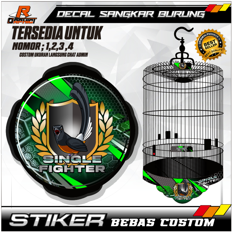 STICKER SANGKAR BURUNG MURAI single fighter DECAL KANDANG STIKER UKURAN BESAR KECIL NO 1 2 3 UNTUK M