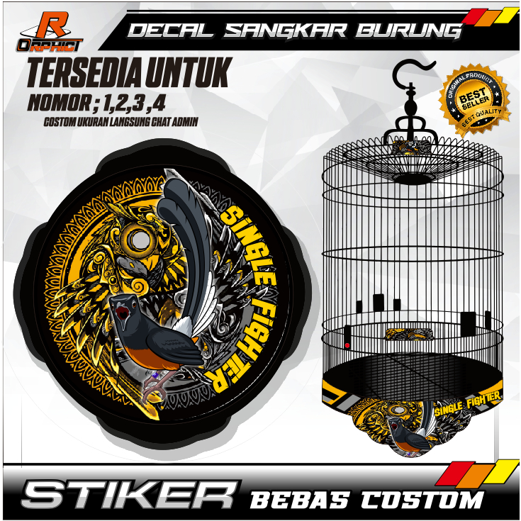 STICKER SANGKAR BURUNG MURAI single fighter DECAL KANDANG STIKER UKURAN NO 1 2 3 UNTUK MURAI KACER m