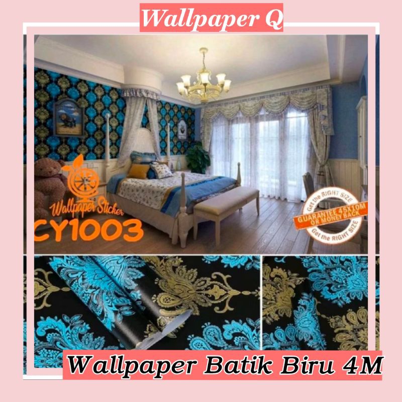 Wallpaper Batik Biru 4M Wallpaper Stiker Hiasan Dinding Ruang Tamu Kamar Tidur Wallpaper Elegant Min