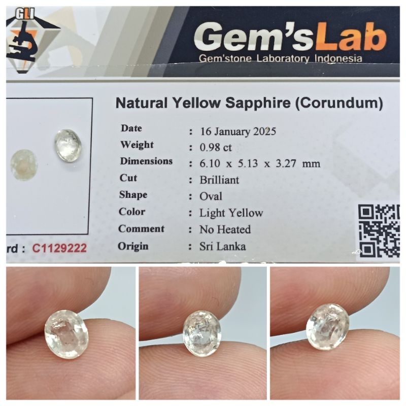 Natural yellow Sapphire Ceylon 0,9ct memo GLI Safir Sri Lanka Top Luster