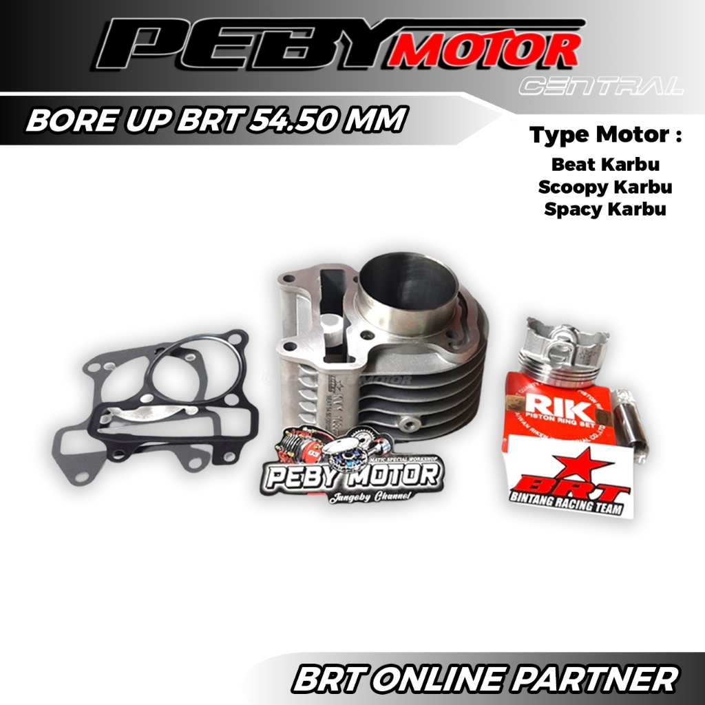 PAKET BORE UP BRT 3 BEAT SCOOPY SPACY KARBU BLOK PISTON BRT CAST IRON