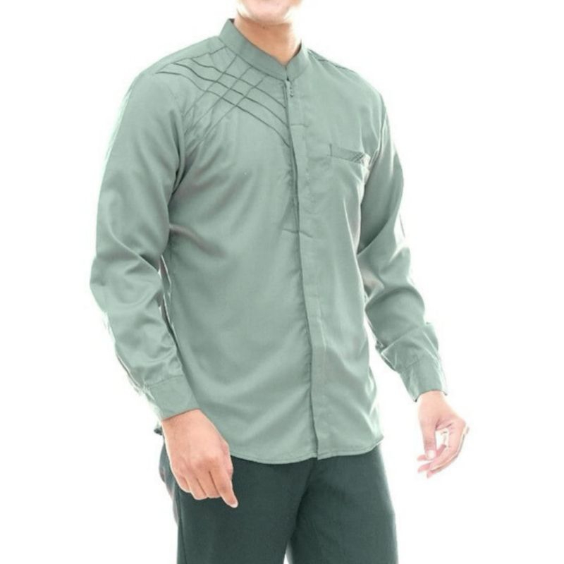 KEMEJA KOKO MARVEL original | koko dewasa lengan panjang Bahan Toyobo Premium Adem Warna Sage Green 