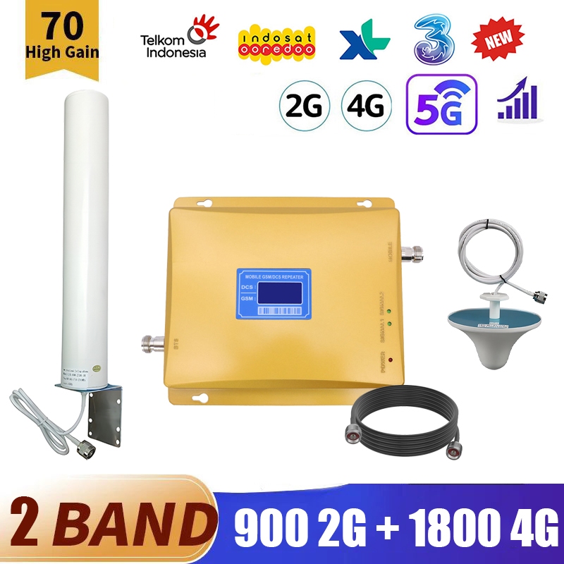 FullSet 2-band Modem 4G Penguat seluler 900 1800MHz ALC AGC Penguat Sinyal HP Repeater penguat inter