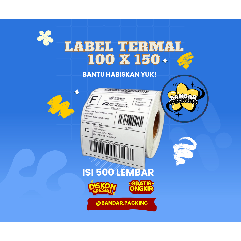 

Kertas Label Thermal 100x150 mm isi 500 Pcs/ Label thermal barcode Roll A6