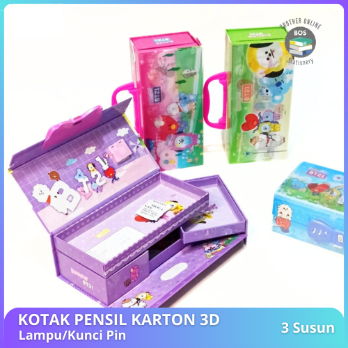 

BOS Kotak Pensil Karton 3 Susun Lampu Disco Kunci Pin/Tempat Pensil/Pencil Box/Wadah Pensil