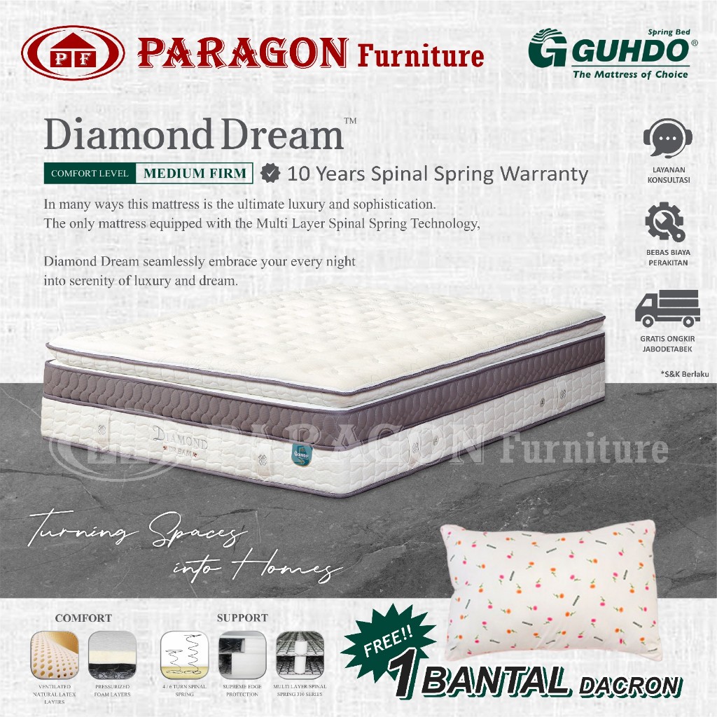 Guhdo Spring bed Kasur Diamond Dream Latex Multi-layer Spinal Spring 120 160 180 200x200x40 cm