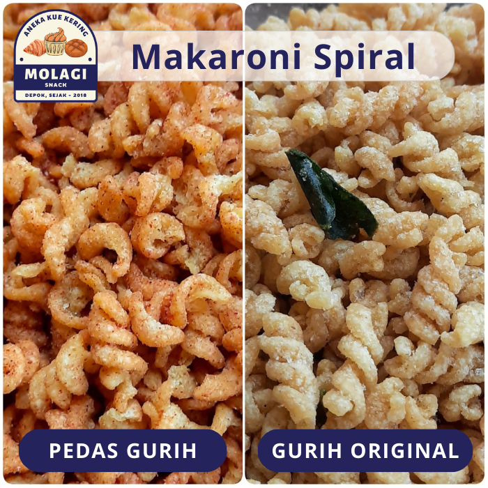 

Makaroni Spiral Bantet Daun Jeruk 250 Gram - Molagi Snack