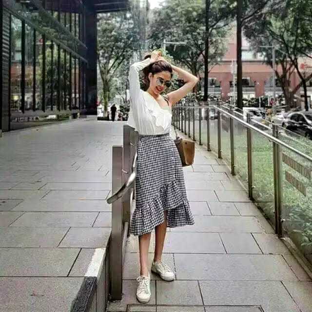 rok ruffle kotak size s-xxxxl/rok sasa panjang/rok pinggang karet/rok terbaru korea style