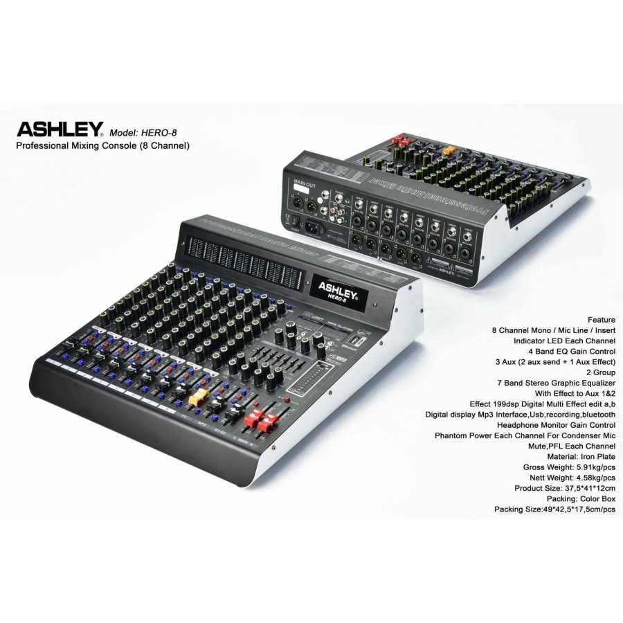 Ashley Mixer Ashley Hero 8 8 Channel / Mixer Ashley Hero8 8CH Mixer Audio ASHLEY HERO Reverb 199 DSP