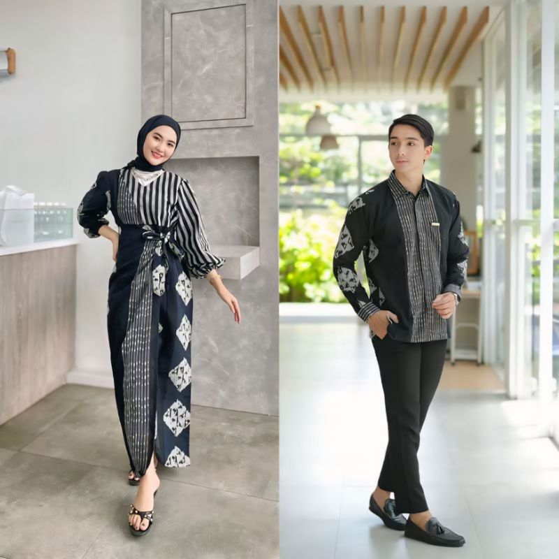Baju Tenun Marline Black Baju Couple Dress Kondangan Terbaru Setelan Pasangan Wanita Dewasa Katun Ba