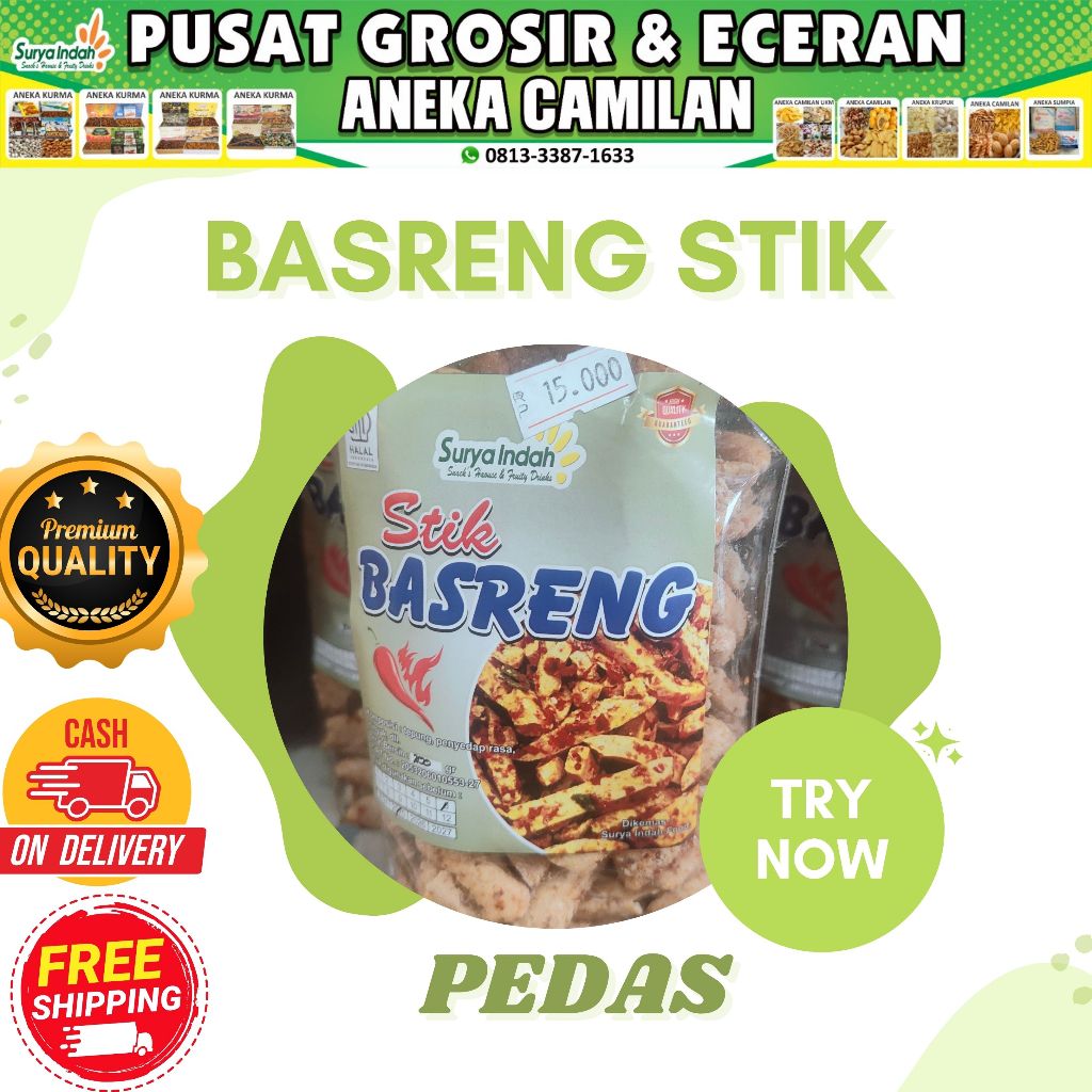 

Basreng Stik Pedas kwalitas premium dijamin renyah enak 200gr Surya Indah Jombang