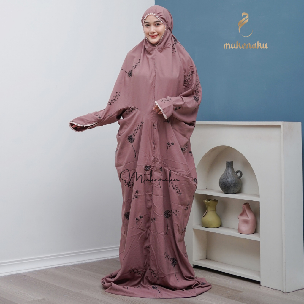 Mukena Lajuran Katun Bordir Dandelion Mukena Terusan Santri mukena terusan mukena remaja mukena dewa