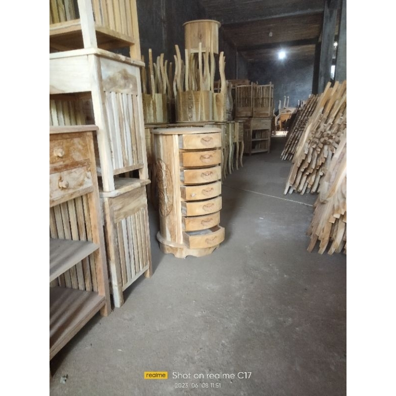 Nakas Jati Tabung/ Drawer Jati/ Nakas Susun 7 laci/ Nakas Jati Bulat