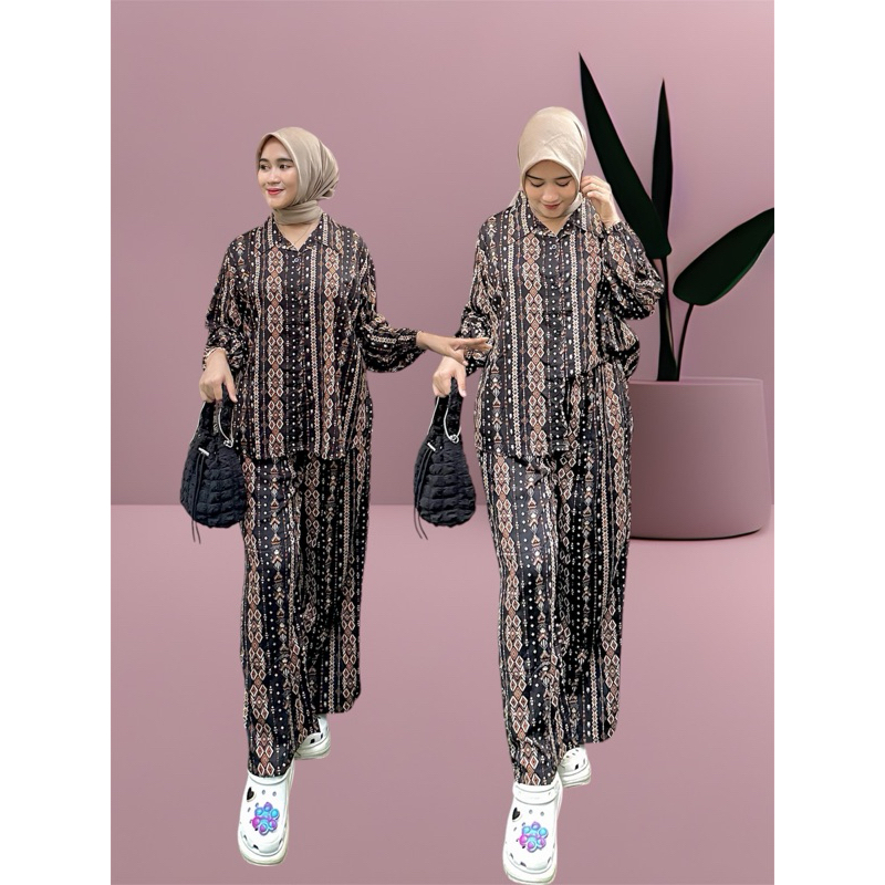 SET KEMEJA CELANA KULOT BUNDLING CELANA DAN BAJU ONE SET KUOT Rayon Motif