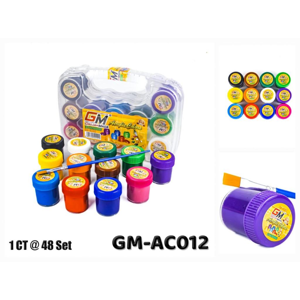 

cat acrilic tube GM 12 warna box plastik plus kuas 1 buah cat akrilic set gajah mada