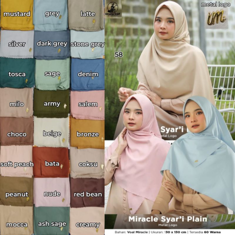 Segiempat jumbo miracle syar'i plain metal logo lc umama scarf / segiempat voal polos jumbo / segiem