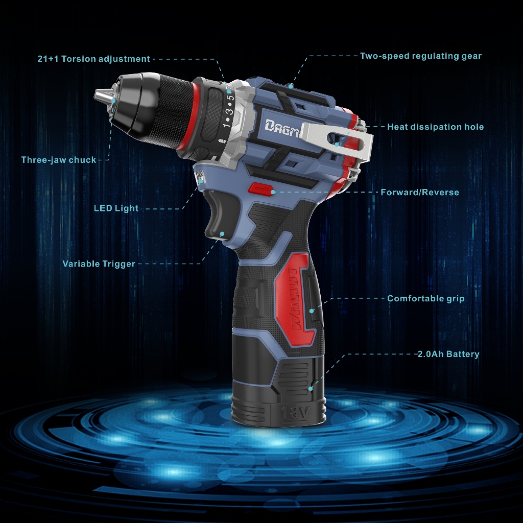 DAGMARA KEN Series V18 Brushless Cordless Drill Rechargeable Screwdriver Hand Drill Power Tools