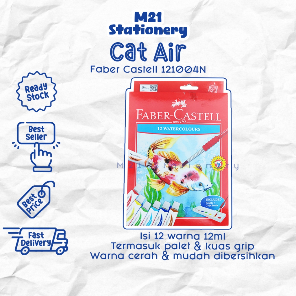 

CAT AIR FABER CASTELL 121004N / 12 warna isi 12ml watercolor fabercastel original asli satu set kuas palet alat lukis menggambar kesenian kerajinan art prakarya anak atk alat tulis sekolah / m21 stationery jogja