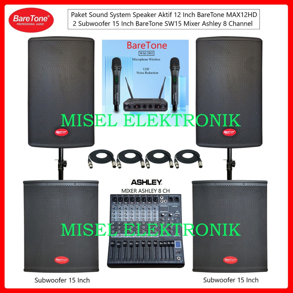 Paket Sound System Speaker Aktif 12 Inch Baretone MAX12HD Subwoofer Baretone 15 Inch