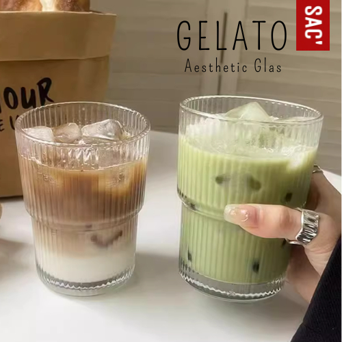 GELATO Gelas Kaca Estetik Dessert Glass Coffee Mug Matcha Gelas Kaca Kopi Teh Souvenir Gift Hadiah