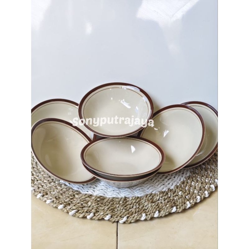 [6pcs]Mangkok keramik list coklat 6 inch 16cm | mangkok soto | mankok bubur | mangkok es dawet | man