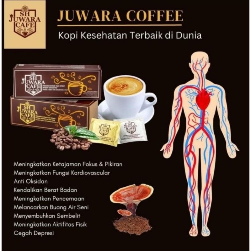 

SH JUWARA CAFE KOPI GANODERMA DAN GULA PREMIX COFFEE WITH GANODERMA 4 IN 1 KOPI KESEHATAN PER 1 SACHET