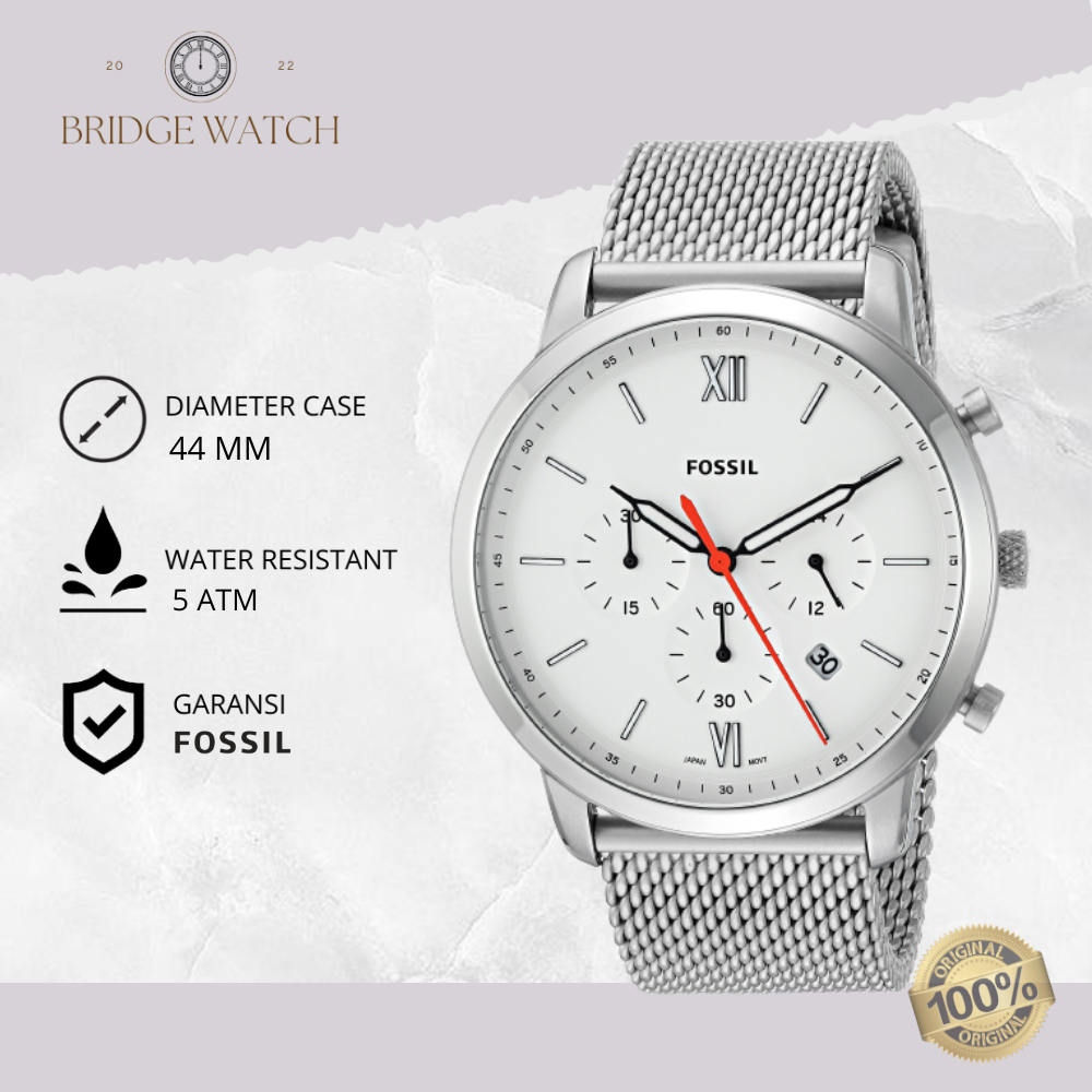 Jam Tangan Pria Fossil Original FS5382 Neutra Silver Chronograph Analog Stainless Steel Strap Rantai