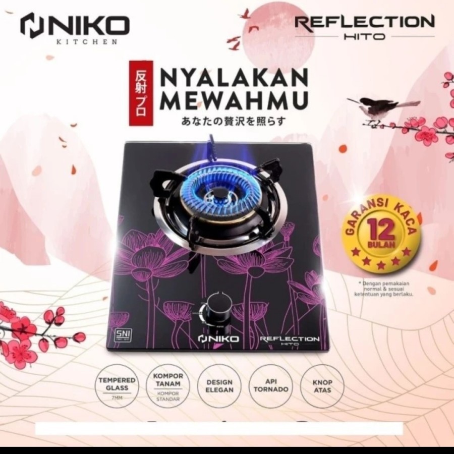 NIKO KOMPOR GAS TANAM 1 TUNGKU KACA REFLECTION HITO kompor kaca